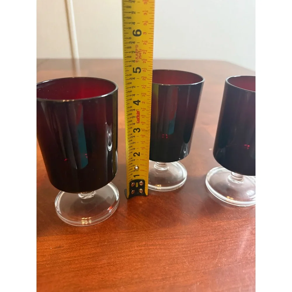 Vintage French Ruby Red Cordial Glasses Set of 3 Gothic Halloween Barware MCM